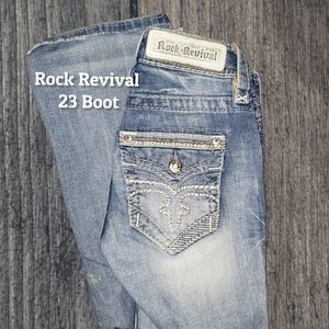 Rock Revival 23 Boot mid-rise 31" inseam lightwash distressed jeans